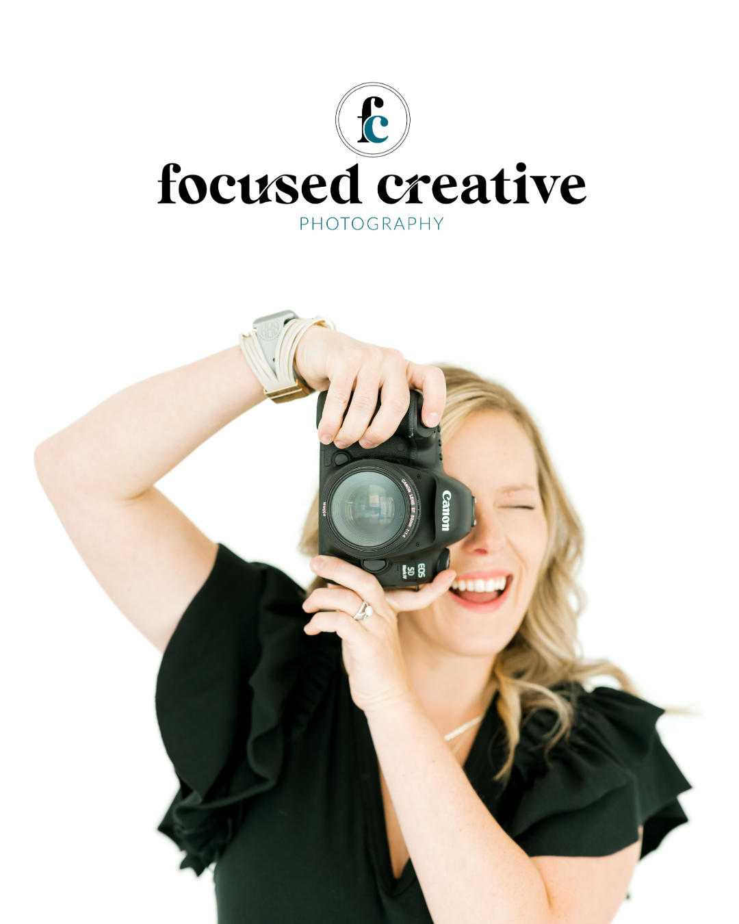 kylie of focused creative photography along with their brand log 