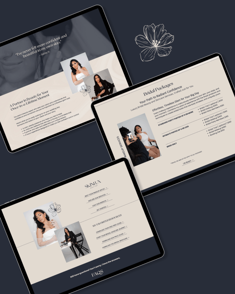 different pages of a website for skinlux beauty bar