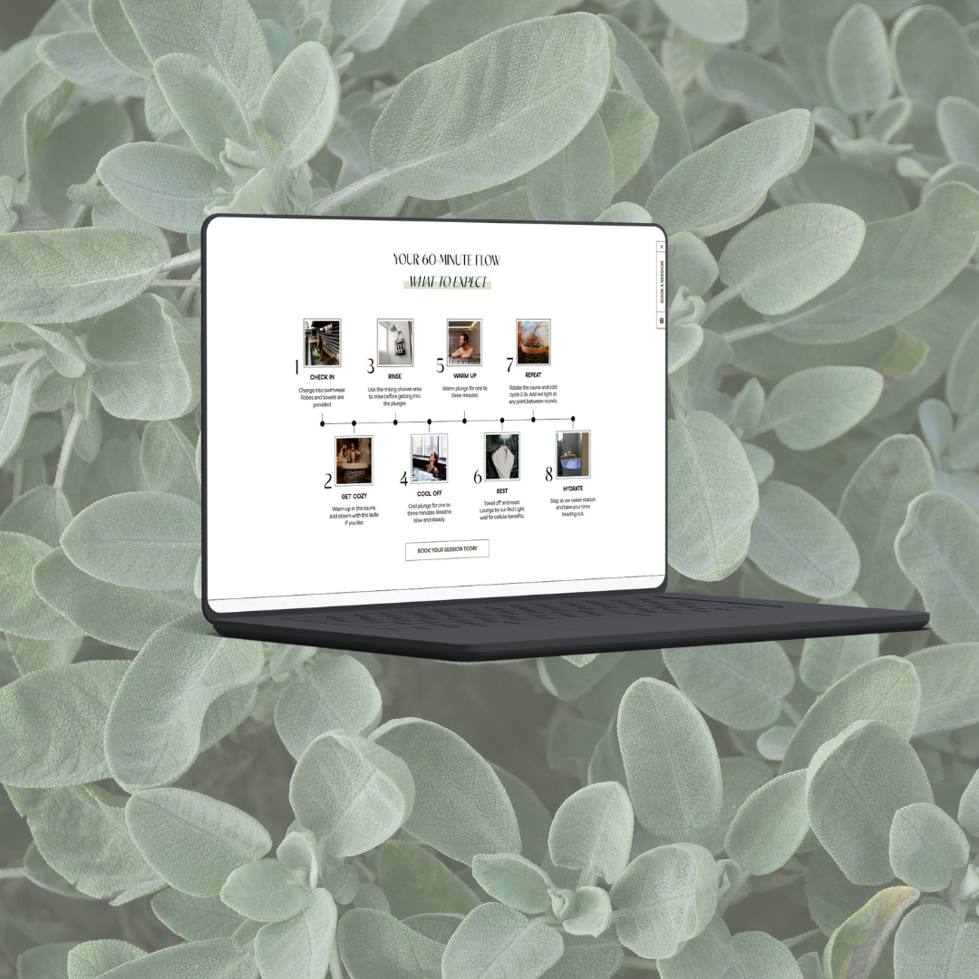 a laptop with the website displayed for ash and sage sauna spa 