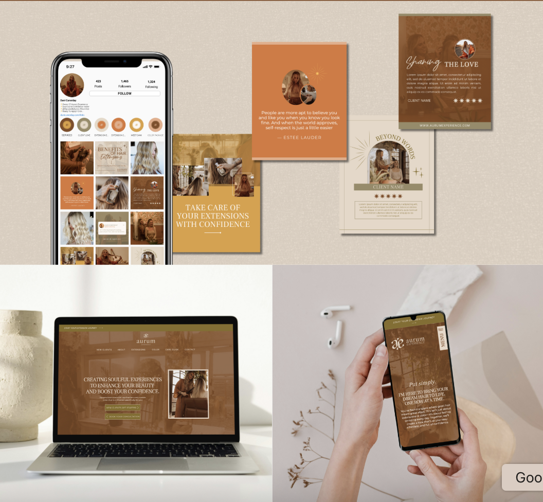 an array of social media posts for aurum experience 