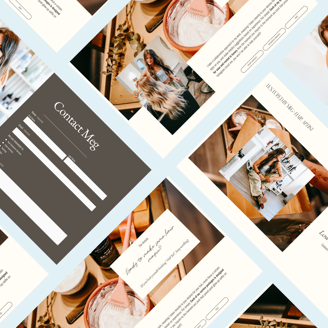 different pages of a website for textured by meg