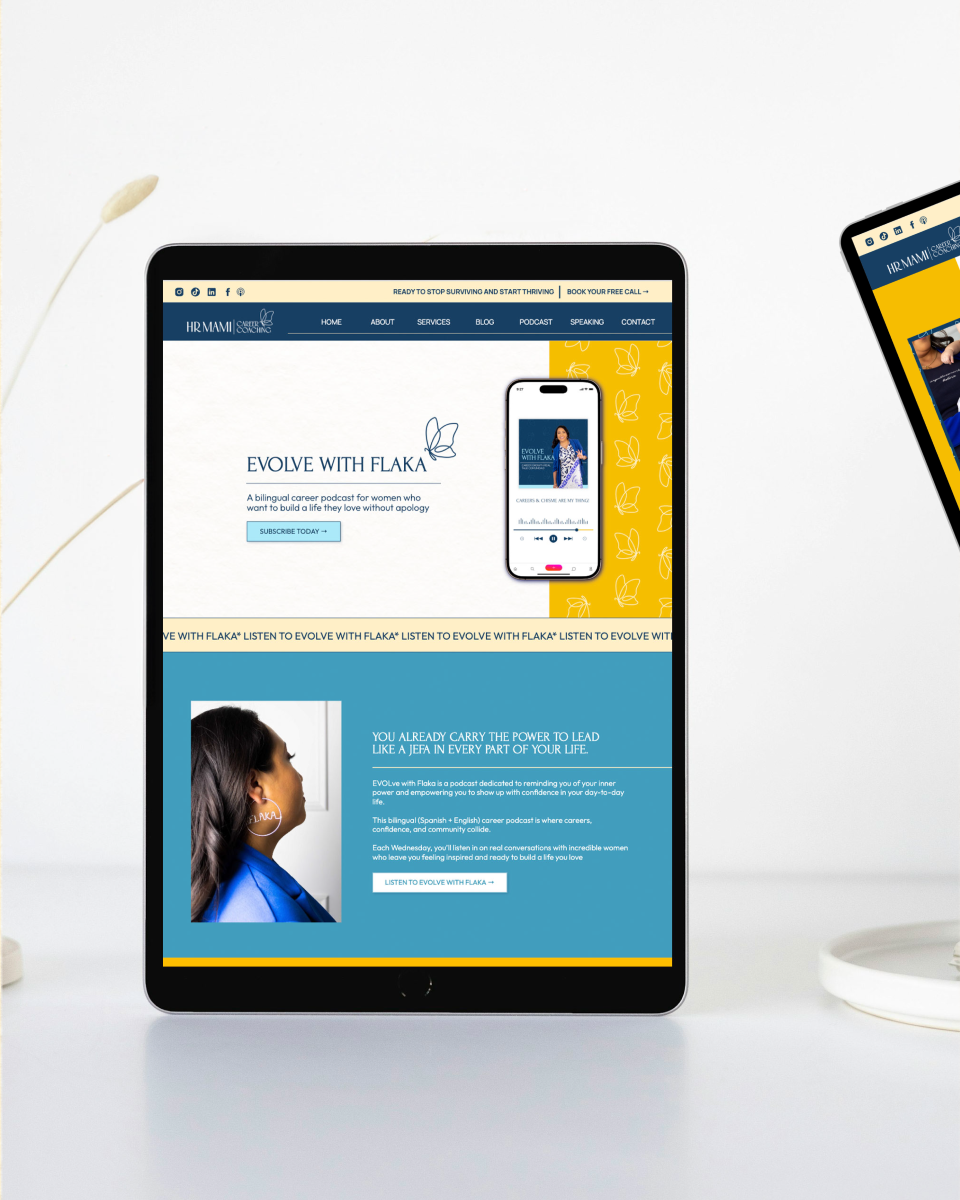 a tablet displaying a website page for hr mami 