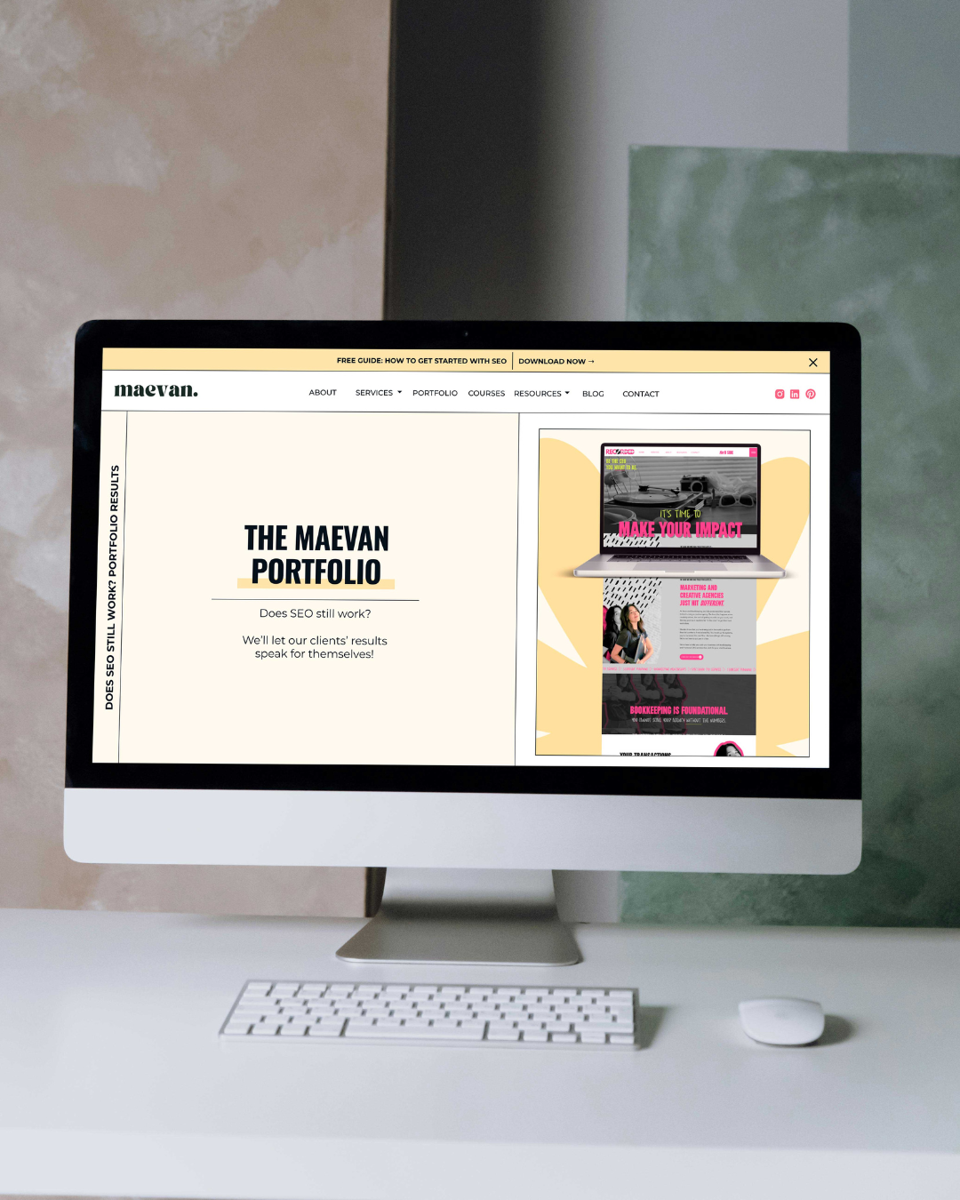 a desktop displaying the website for maeven marketing 