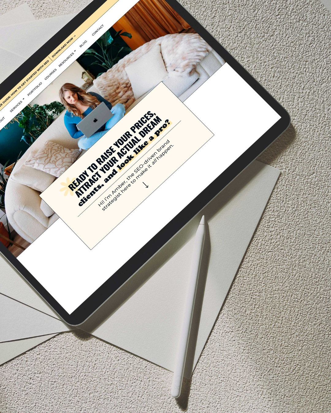 a tablet displaying the website for maeven marketing 