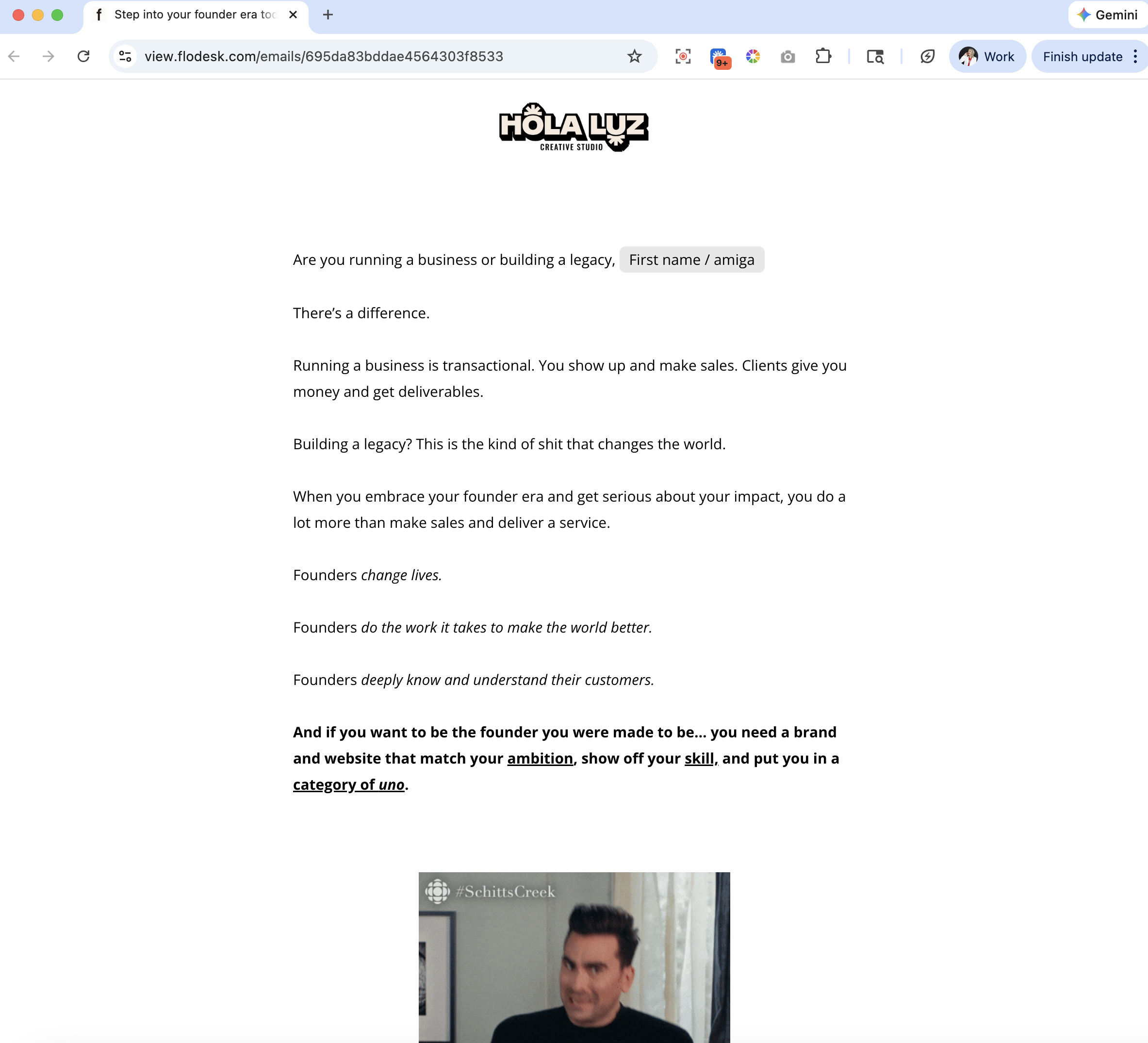 email template example for Hola Luz Creative Studio made in Flodesk